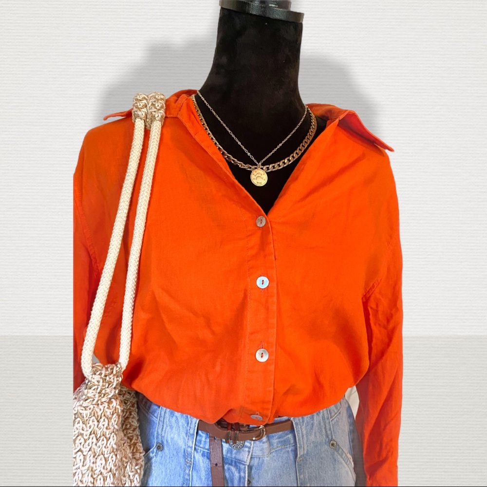 Vibrant Orange Button Front Minimalist Top